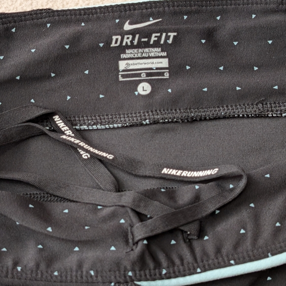 Nike Running Dri-Fit Micro Polka Dot Capri Leggings Black/Mint Women's Size L - Picture 7 of 16